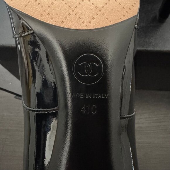 Chanel Patent Calfskin Leather Lace Up Black Ankle Boots Bootie - Picture 9 of 13